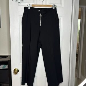 INC International Concept Zip-Front HighRise Wide-Leg, side pockets. Sz 12 Black